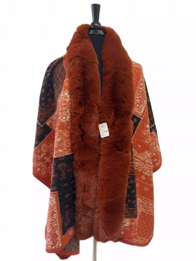 TX511 Faux Fur Pattern Cape — Orange