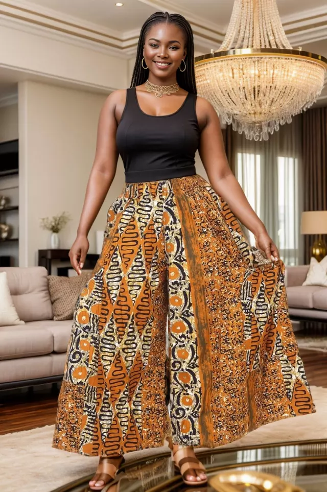 240 - Ankara Palazzo Pants With Big Side Pockets (3 PCS PRE-PACK) - $20.00 Each — One Size (4 - 24) / Print-377