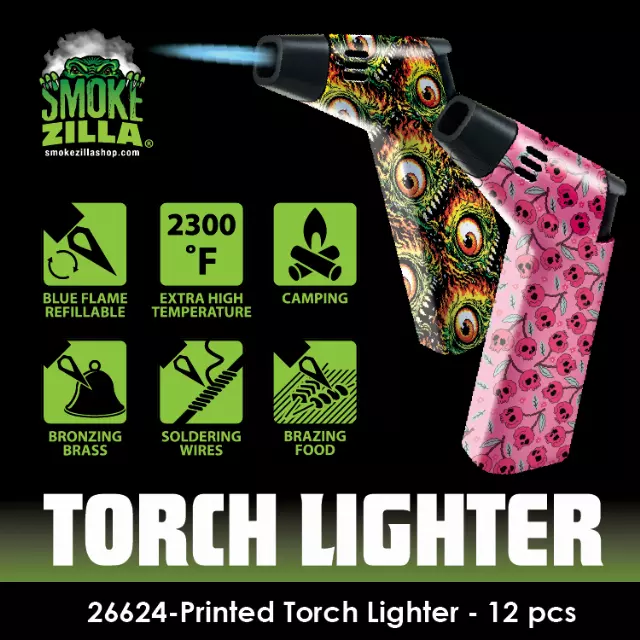 Zinc Printed Torch Lighter - 12 Pieces Per Retail Ready Display 26624