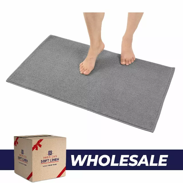 100% Cotton Bath Mat Rugs, 17x24 inches with Silicone Backing, Soft Absorbent Grip-Enhanced Bath Mats for Bathroom - 50 Set Case Pack