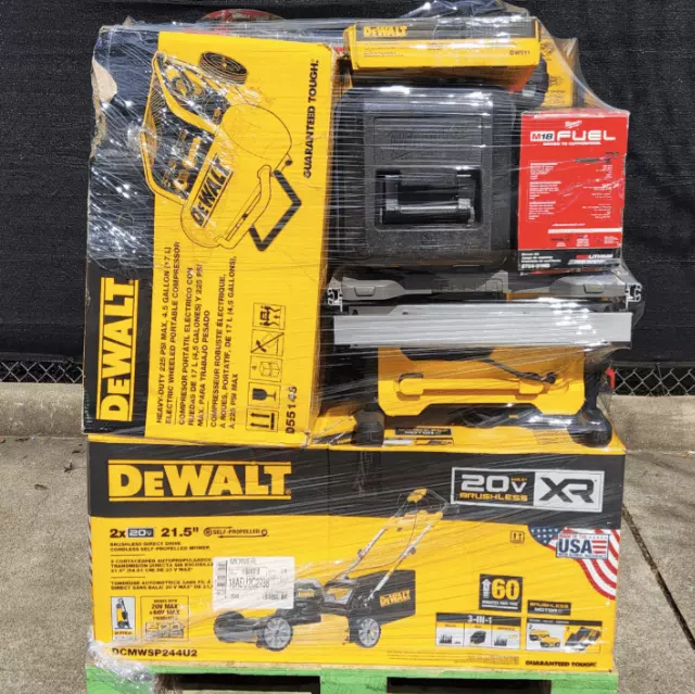 Milwaukee and DeWalt tool pallet · Grade A shelf pulls and tested returns
