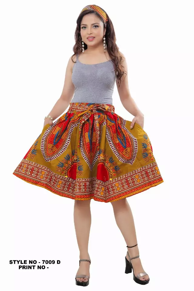 7009 - Ankara Skirt Dashiki Print African Wax Skirt (3-PCS PRE-PACK) - $15.00 Each — One Size (4-18) / Olive / 3-Pcs Per Pack