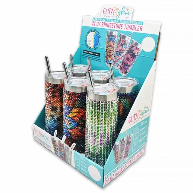 Insulated 24 Oz Rhinestone Tumbler Cup - 6 Pieces Per Retail Ready Display 24374