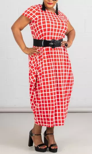 CHH19065...70- Half Sleeve Bubble Dress - Various Prints - (6-PCS PRE-PACK) ($20 Each) — 6-Pcs PRE-PACK / 20001-Red/White