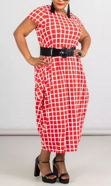 CHH19065...70- Half Sleeve Bubble Dress - Various Prints - (6-PCS PRE-PACK) ($20 Each) — 6-Pcs PRE-PACK / 20001-Red/White