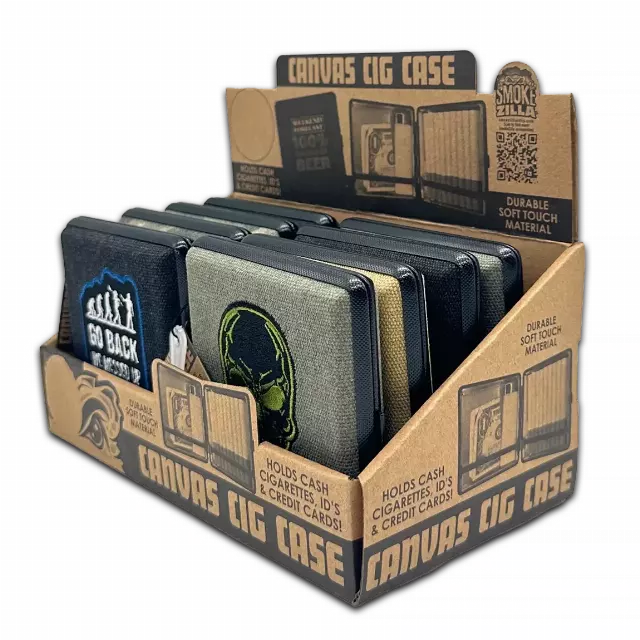 Canvas and Metal Cigarette Case with Hinge - 8 Pieces Per Retail Ready Display 23985