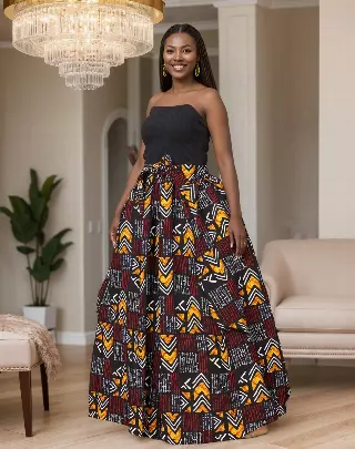 7001SK - 8 Panel African Print Skirt - Authentic African Wax (3-PCS PRE-PACK) - $25 Each — One Size / Print-601 / 3-Pcs Per Pack