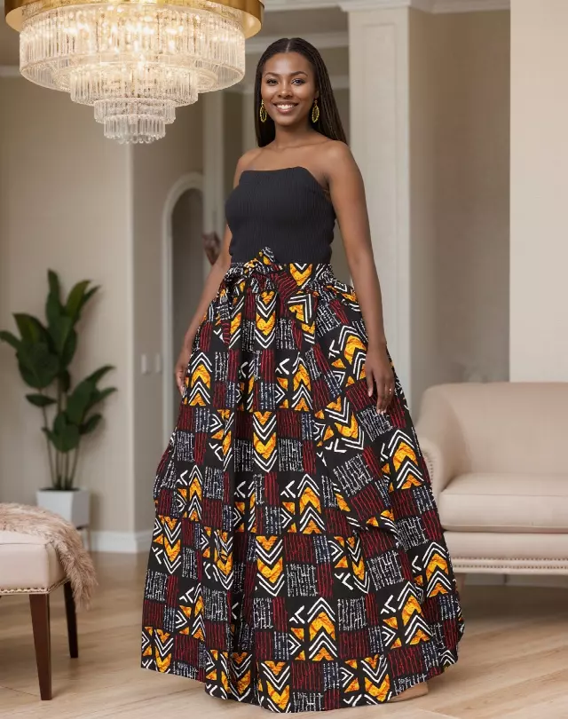 7001SK - 8 Panel African Print Skirt - Authentic African Wax (3-PCS PRE-PACK) - $25 Each — One Size / Print-601 / 3-Pcs Per Pack