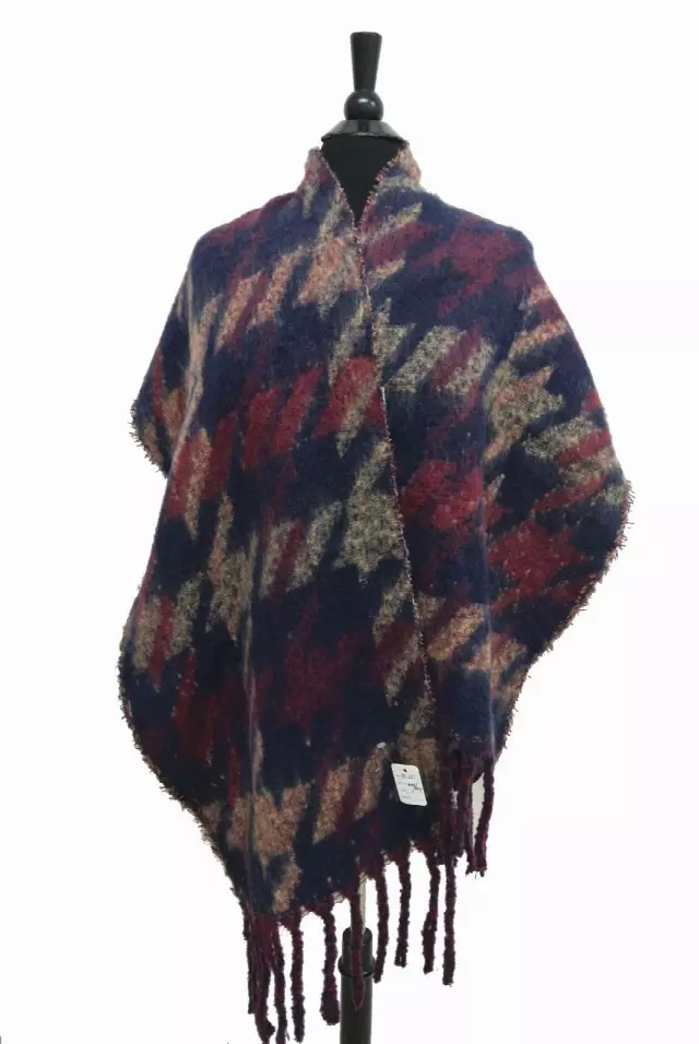 BF151 Houndstooth Pattern Winter Scarf — Navy