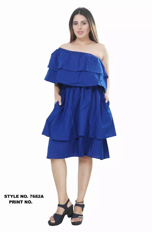 7682S - 100% Solid Color One-shoulder Dress (3 PCS PRE-PACK) - $20.00 EACH — One Size (4-24) / Royal Blue