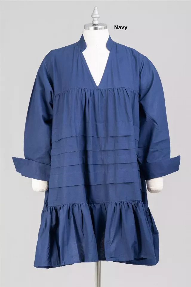 7579S - ON SALE!!! Solid Color Tunic Dress (3 PCS PRE-PACK) - $15.00 EACH — One Size (4 - 24) / Navy Blue