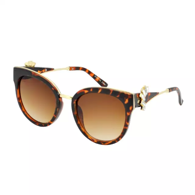 Cat-Eye Sunglasses with Crystal Accents & Gold Bridge TD10277