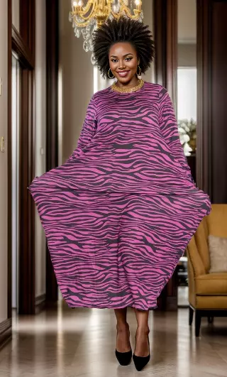 CHH-21077 Purple Animal Print Long Sleeve Maxi Dress - One Size (3-PCS PRE-PACK) ($20.00 Each)