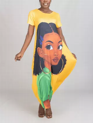 23040- Women's Plus Size Maxi Dress Digital Face-Print Knit Maxi Dress - One Size (3-PCS PRE-PACK) ($20.00 Each)