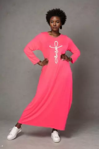 23055LS- "Jesus" Verbiage Dress with Pearls - One Size (6-PCS PRE-PACK- 6 Assorted Colors) ($22.00 Each)