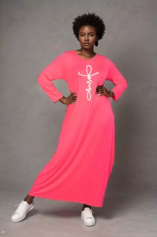 23055LS- "Jesus" Verbiage Dress with Pearls - One Size (6-PCS PRE-PACK- 6 Assorted Colors) ($22.00 Each)