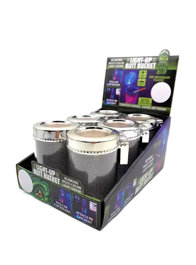 Light Show Butt Bucket Ashtray with Multi-Color LED Lights - 6 Pieces Per Retail Ready Display 23532