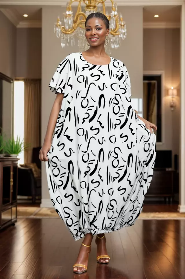 7884 - Ankle Length Baggy Printed Maxi Dress - $25.00 Each (3 pcs per pack) — Free Size / Print-655A