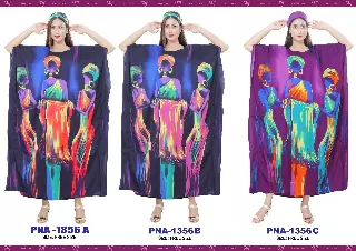 PNA-1356 - Women's Colorful Lady Figure Print Long Kaftan Dress - One Size (12-PCS PRE-PACK-$7 Each)