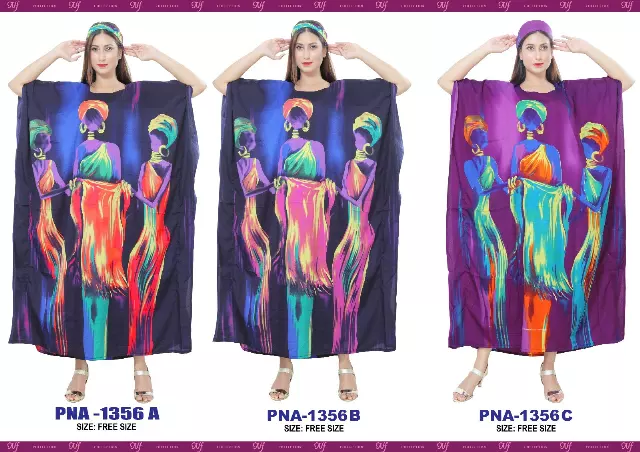 PNA-1356 - Women's Colorful Lady Figure Print Long Kaftan Dress - One Size (12-PCS PRE-PACK-$7 Each)