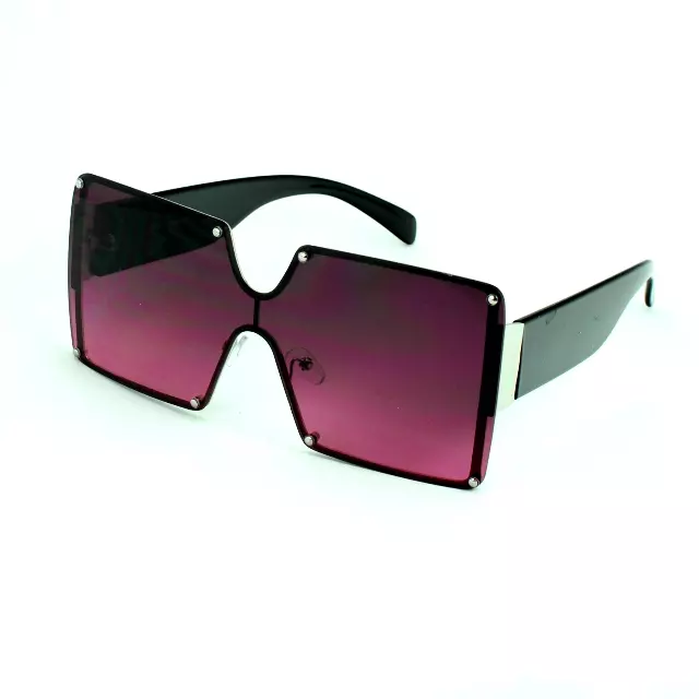 Oversize Square Shield Sunglasses with Studded Lens & Wide Tapered Temples J10509