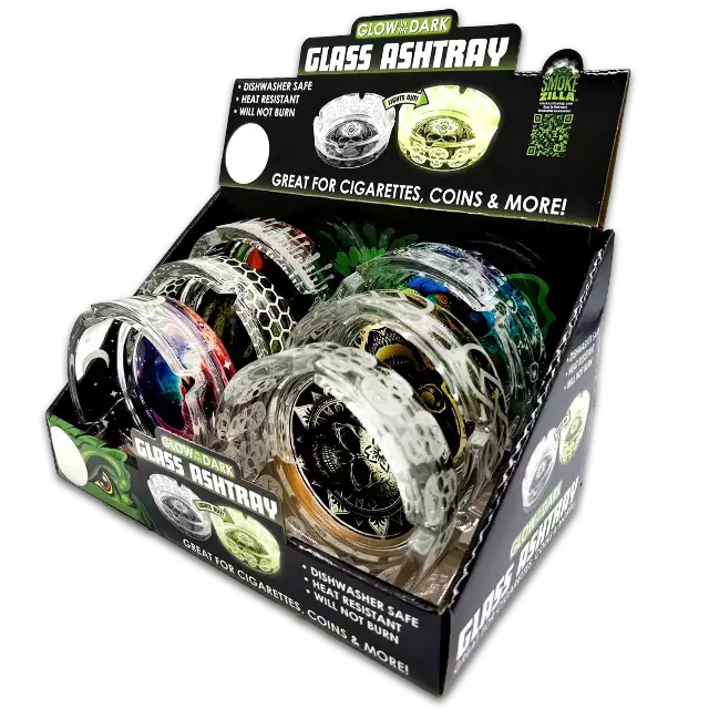 Glow in The Dark Glass Ashtray - 6 Pieces Per Retail Ready Display 23719