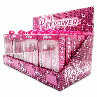 Car Charger / Wall Charger / Charging Cable Pink Power Assortment - 20 Pieces Per Retail Ready Display Kit 88527