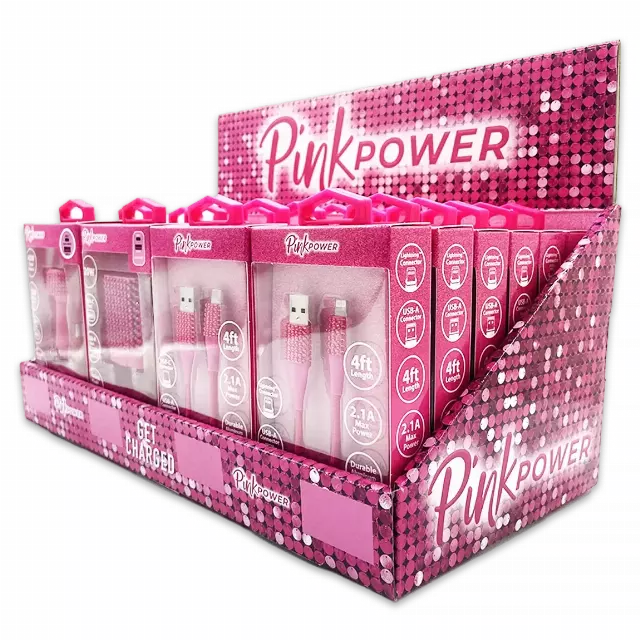 Car Charger / Wall Charger / Charging Cable Pink Power Assortment - 20 Pieces Per Retail Ready Display Kit 88527