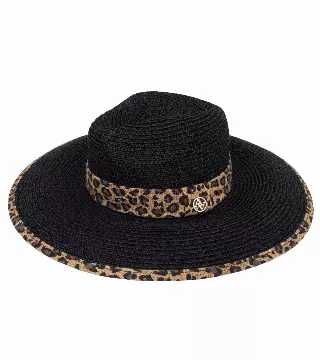 Adrienne Vittadini Leopard Print Trim Straw Panama