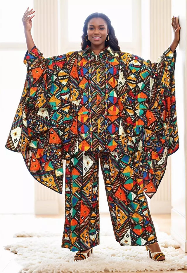 7895 Ankara Print 2pc Pant Set (Long Bat Sleeves) - $30.00 Each (3 pcs per pack) — Free Size / Print-622