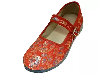 T2-112L - Women's "Easy USA" Satin Brocade Upper Mary Jane Shoes — Red (T2-112L-R) / 5-10 Assorted