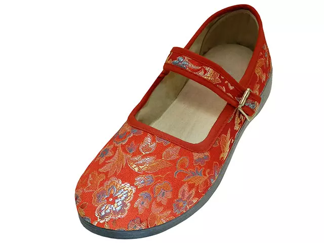 T2-112L - Women's "Easy USA" Satin Brocade Upper Mary Jane Shoes — Red (T2-112L-R) / 5-10 Assorted