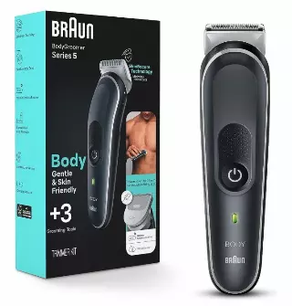 Braun Body Groomer 5 for Men, BG5340, Manscaping Tool, SkinShield Technology, Sensitive Comb, Lifetime Sharp Metal Blade, Body Groomer for Men, Gray/White