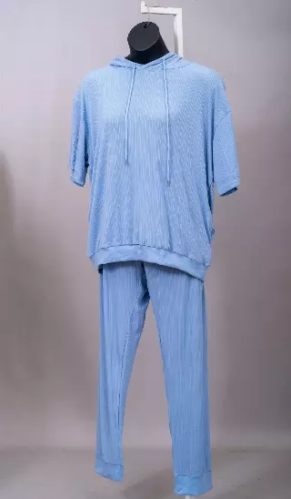24016 -2 pcs Short Sleeves Jogging Suit -Lots of Colors Available- $25.00 Set (3 pcs per pack) — Plus - 1X 2X 3X / Baby Blue