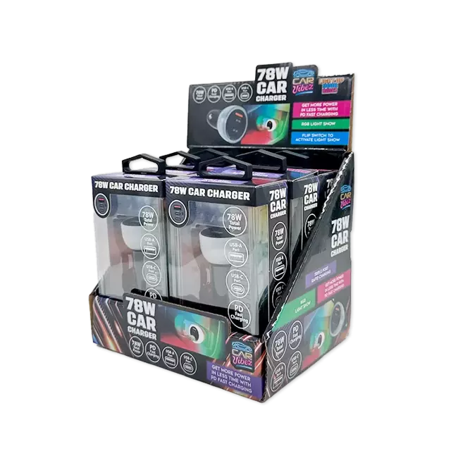 Car Charger Triple Port USB / USB-C LED 78W - 6 Pieces Per Retail Ready Display 25693