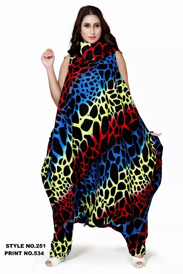 251 H- 100% Heavy Cotton Cow Neck African Wax Jumpsuit (3 PCS PRE-PACK) - $37.00 Each — One Size (4 - 26) / Print-534