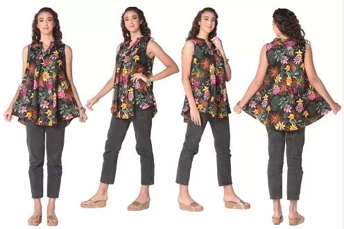#577-5702XX Tropical Print Flowing Top-1X-3X – $5.65 each (12 Pieces)