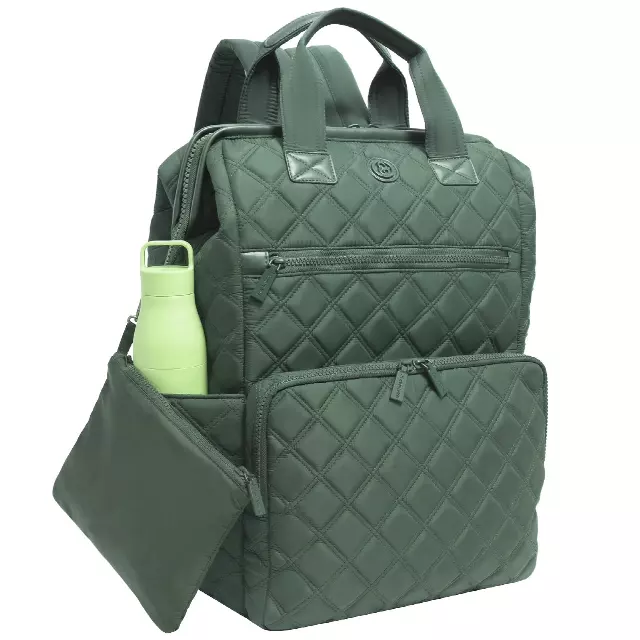 Joan & David Diamond Quilted Puffer Nylon Square Laptop Backpack — 104-SAGE