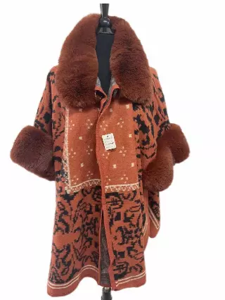 TX516 Faux Fur Pattern Cape — Orange