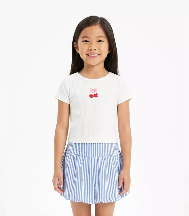 GIRLS PINK Ribbed W Embroidery Top and Bubble Skirt Set - 2410304
