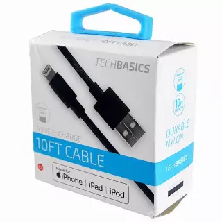 Charging Cable Tech Basics USB to Lightning 10FT- 5 Pieces Per Pack 26230
