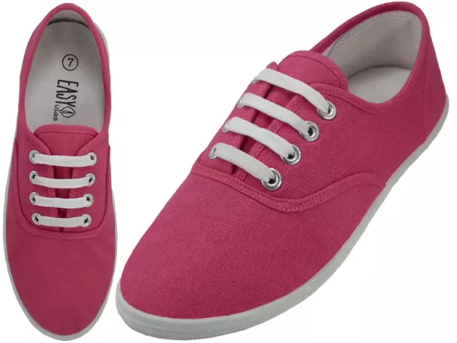 S324L - Women's "Easy USA" Comfortable Casual Canvas Lace Up Shoes — Fuchsia (S324L-F) / 5-10 Assorted