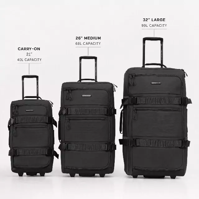 Jack Abrahams The Nova Recon 3 Piece Water Resistant Textured Tarpaulin Roller Luggage Set — 367-BLACK