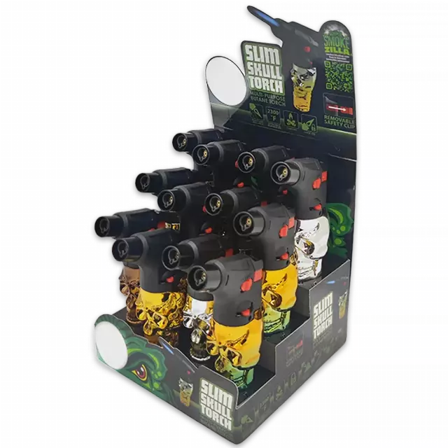 Metallic Slim Skull Torch Lighter - 12 Pieces Per Retail Ready Display 23770