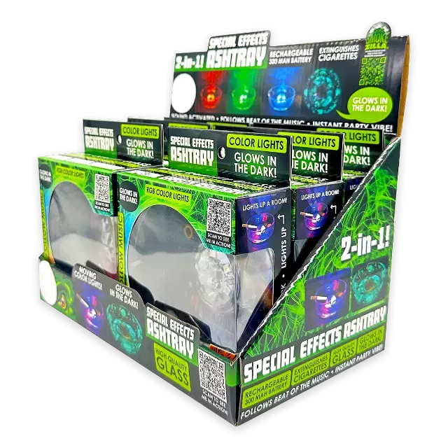 Light-Up Glass Ashtray with Multi-Color LED Lights - 6 Pieces Per Retail Ready Display 23744