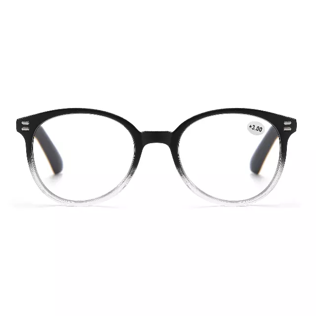 Unisex Round Readers Fashion Clear Lens Eyewear with Horizontal Silver Stud Accents RJ11094 — +1.75