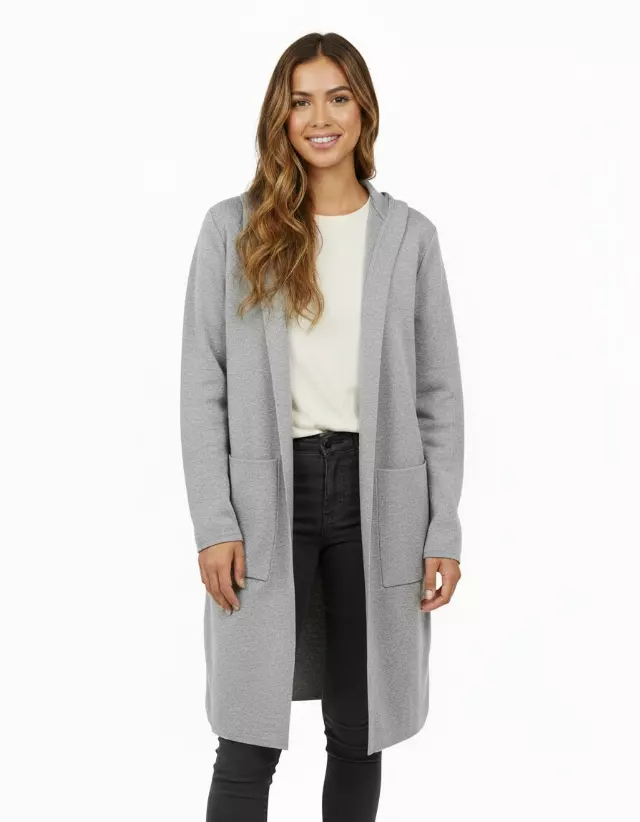 Hooded Cardigan with Front Pockets — Heather Gray / S-M-L-XL-2XL