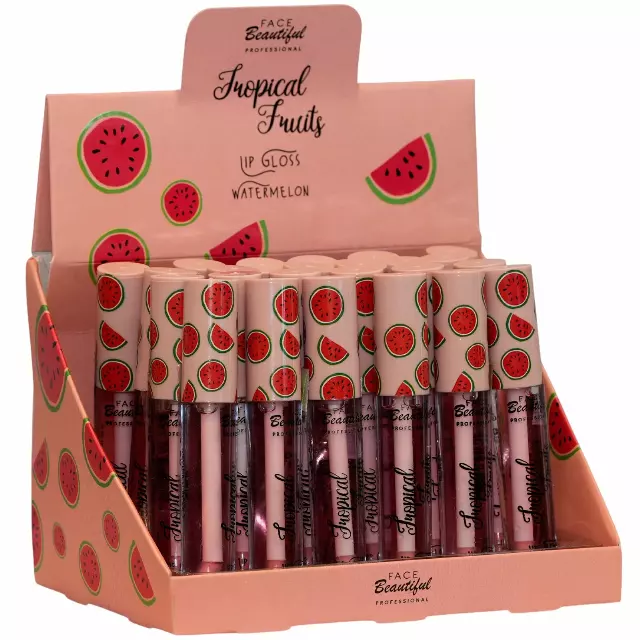 Face Beautiful Tropical Fruist Lip Gloss - Watermelon - Wholesale Display 24 Units (FB-009)