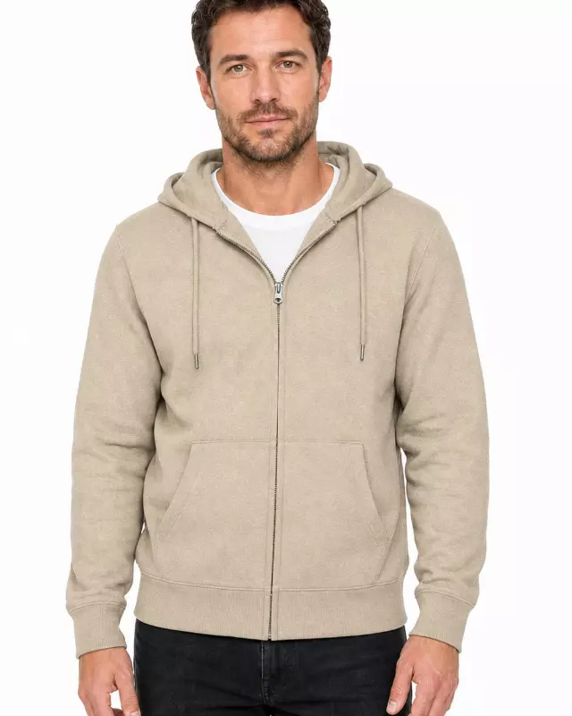 Men's Lightweight Zip Up Fleece Hoodie #02 — Sand / S-M-L-XL