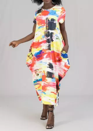 22067 Abstract Print Maxi Dress - One Size (3-PCS PRE-PACK) ($20.00 Each)